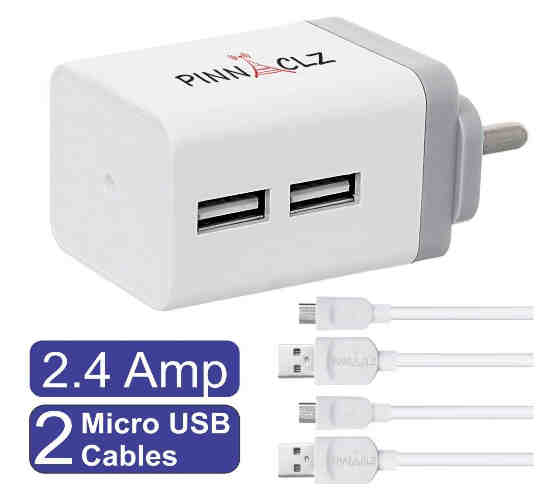 Combo of Dual USB 2. 4 A Fast Phone Charger Micro USB syc and Charge Cables